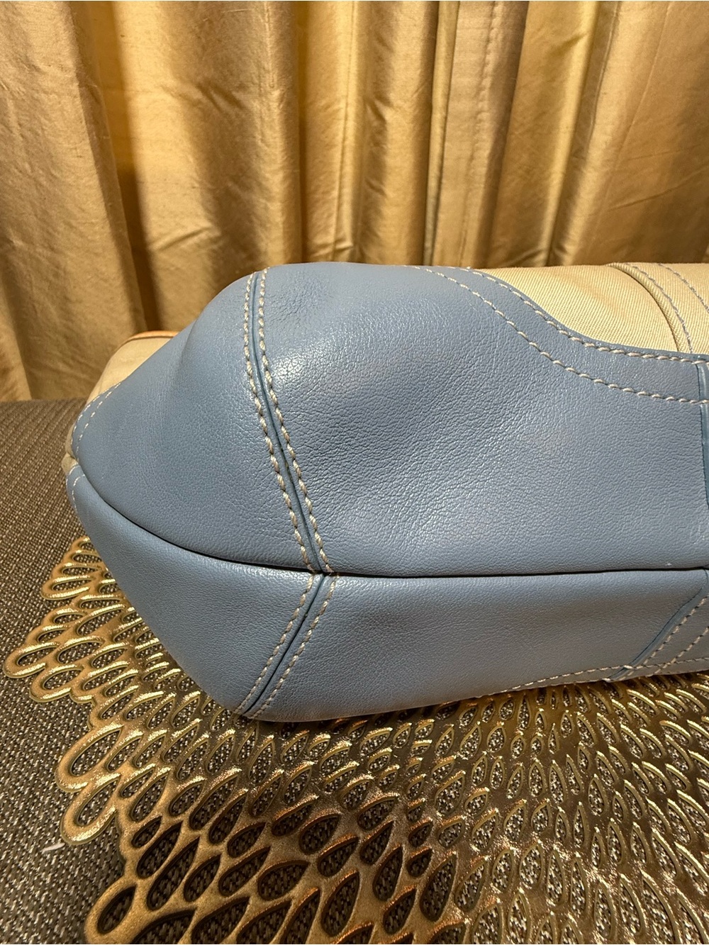 Coach Soho 2003 Daisy Tote 4428 Canvas Blue Trim Green Lining Y2K Rare Vintage - Picture 11 of 16